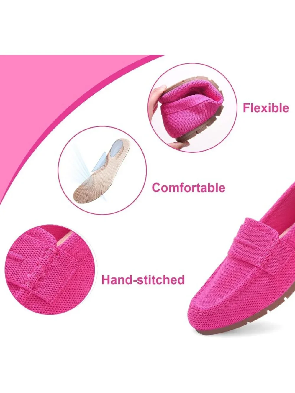 Womens Hot Pink Mesh Comfortable Slip on Dressy Casual Walking Loafer Flat Shoes